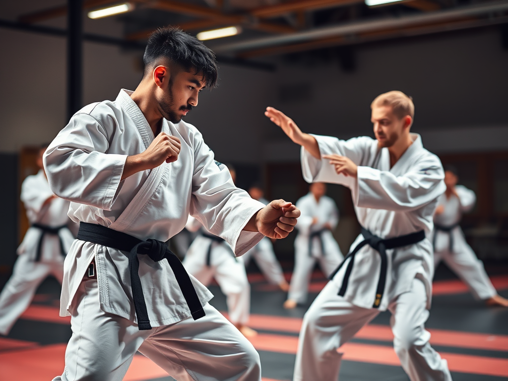 Training karate in a dojo